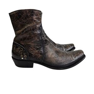 Donald Pliner western couture croc embossed leather studded ankle boots